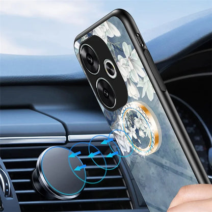 For Xiaomi Redmi Turbo 3 5G / Poco F6 5G Case Tempered Glass Flower Pattern Phone Cover