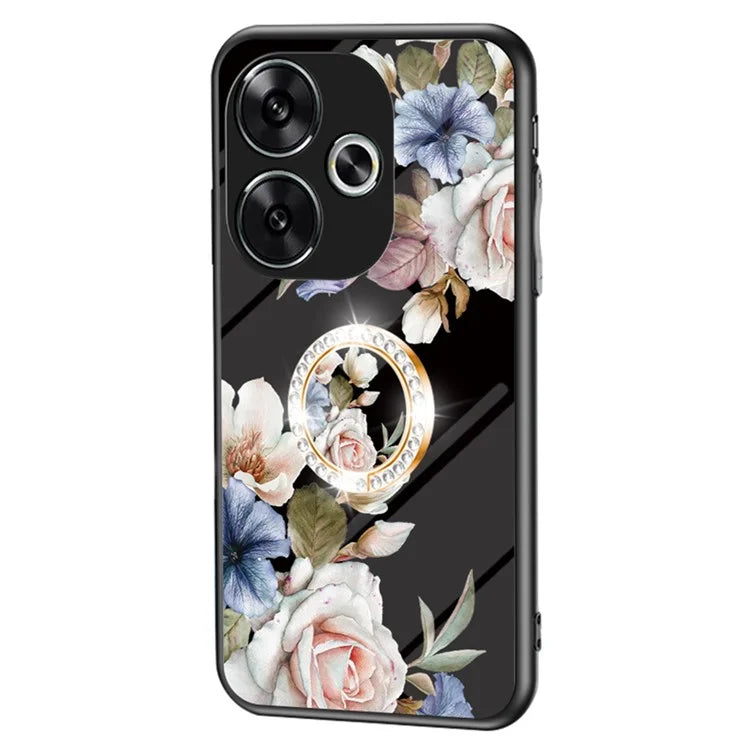 For Xiaomi Redmi Turbo 3 5G / Poco F6 5G Case Tempered Glass Flower Pattern Phone Cover