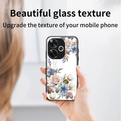 For Xiaomi Redmi Turbo 3 5G / Poco F6 5G Case Tempered Glass Flower Pattern Phone Cover