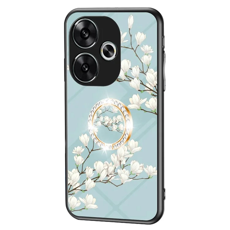For Xiaomi Redmi Turbo 3 5G / Poco F6 5G Case Tempered Glass Flower Pattern Phone Cover