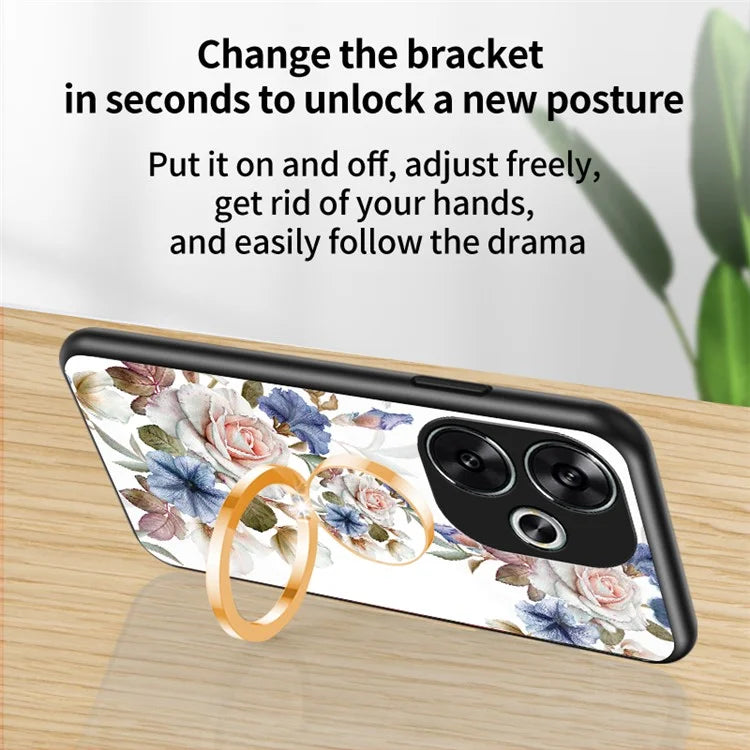 For Xiaomi Redmi Turbo 3 5G / Poco F6 5G Case Tempered Glass Flower Pattern Phone Cover