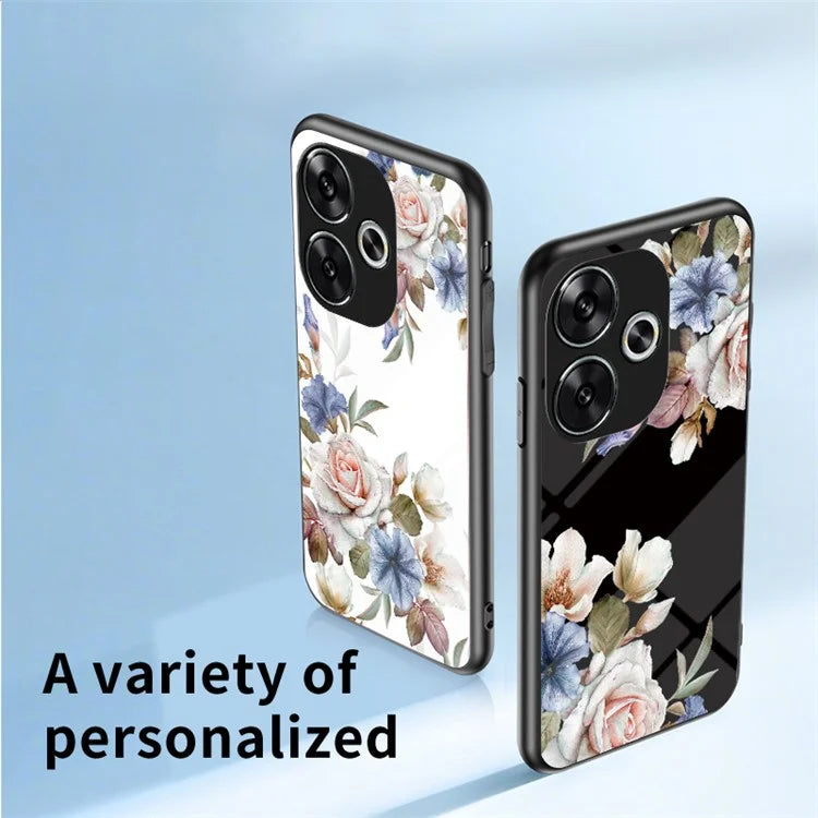 For Xiaomi Redmi Turbo 3 5G / Poco F6 5G Case Tempered Glass Flower Pattern Phone Cover