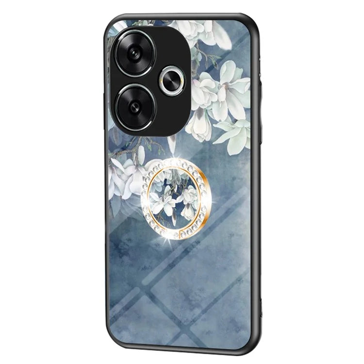 For Xiaomi Redmi Turbo 3 5G / Poco F6 5G Case Tempered Glass Flower Pattern Phone Cover