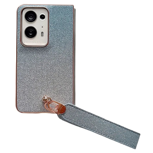 For Oppo Find N2 5G Case Glitter Shiny PC Hard Phone Cover with Strap