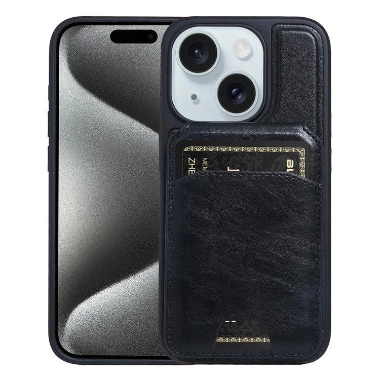 For iPhone 15 Case PU Leather+TPU Phone Cover with Magnetic Card Holder