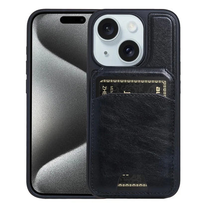 For iPhone 15 Case PU Leather+TPU Phone Cover with Magnetic Card Holder