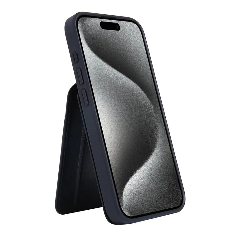For iPhone 15 Case PU Leather+TPU Phone Cover with Magnetic Card Holder