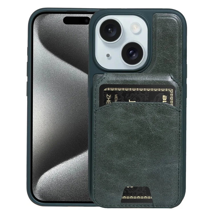For iPhone 15 Case PU Leather+TPU Phone Cover with Magnetic Card Holder