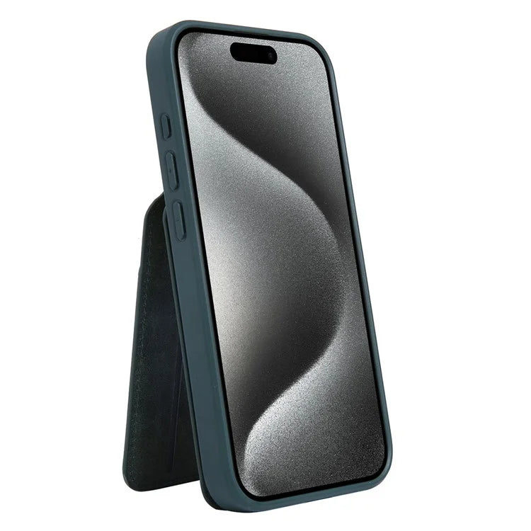 For iPhone 15 Case PU Leather+TPU Phone Cover with Magnetic Card Holder
