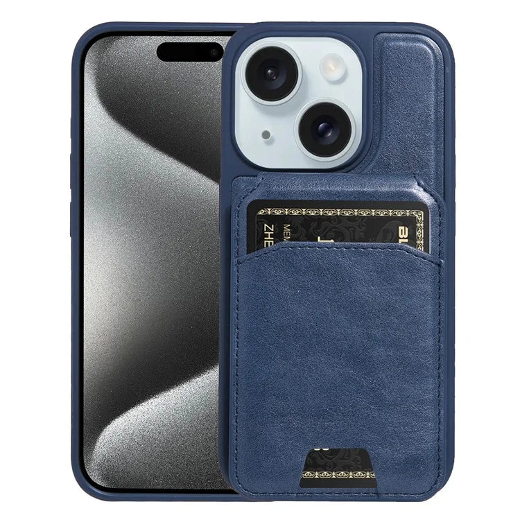 For iPhone 15 Case PU Leather+TPU Phone Cover with Magnetic Card Holder