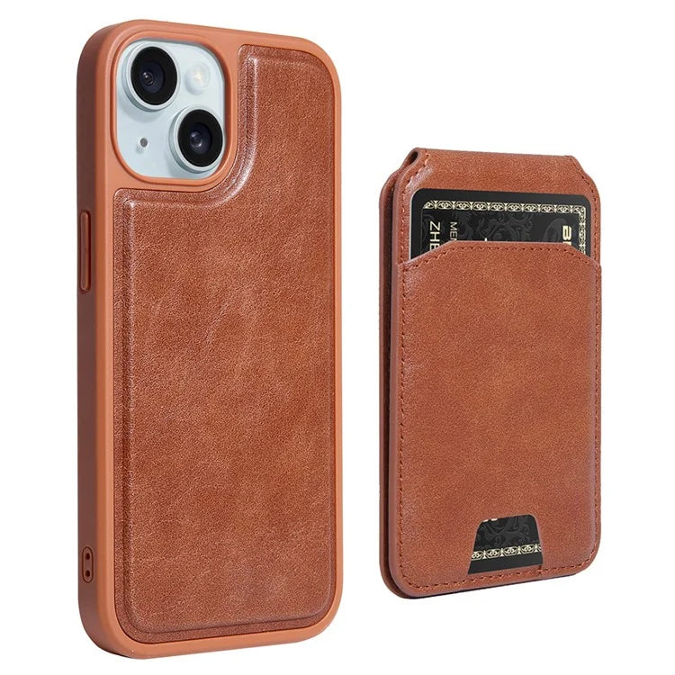 For iPhone 15 Case PU Leather+TPU Phone Cover with Magnetic Card Holder