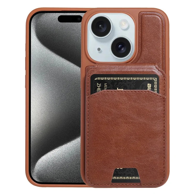 For iPhone 15 Case PU Leather+TPU Phone Cover with Magnetic Card Holder