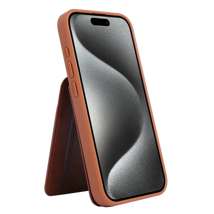 For iPhone 15 Case PU Leather+TPU Phone Cover with Magnetic Card Holder
