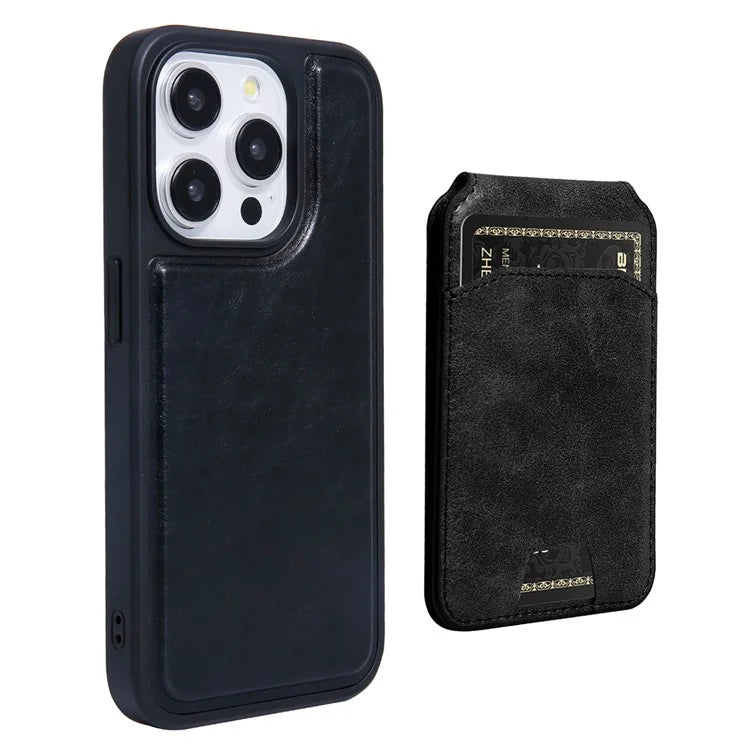 For iPhone 15 Pro Max Case Kickstand Card Holder PU+TPU Phone Cover