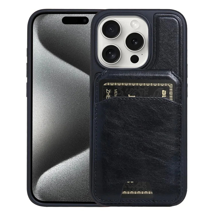 For iPhone 15 Pro Max Case Kickstand Card Holder PU+TPU Phone Cover