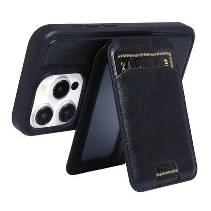 For iPhone 15 Pro Max Case Kickstand Card Holder PU+TPU Phone Cover