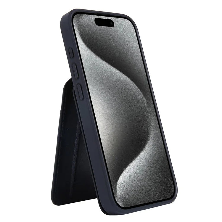 For iPhone 15 Pro Max Case Kickstand Card Holder PU+TPU Phone Cover