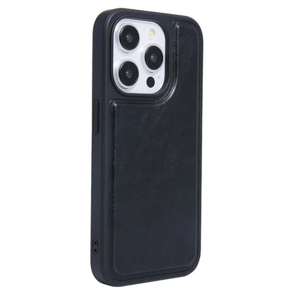 For iPhone 15 Pro Max Case Kickstand Card Holder PU+TPU Phone Cover