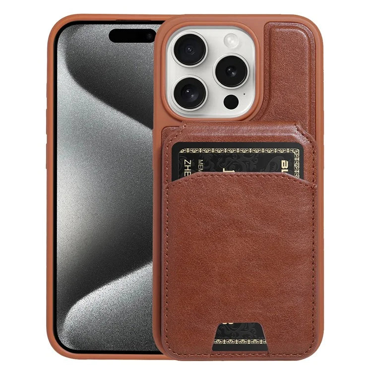 For iPhone 15 Pro Max Case Kickstand Card Holder PU+TPU Phone Cover