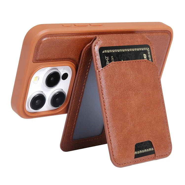 For iPhone 15 Pro Max Case Kickstand Card Holder PU+TPU Phone Cover