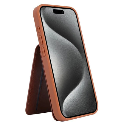 For iPhone 15 Pro Max Case Kickstand Card Holder PU+TPU Phone Cover