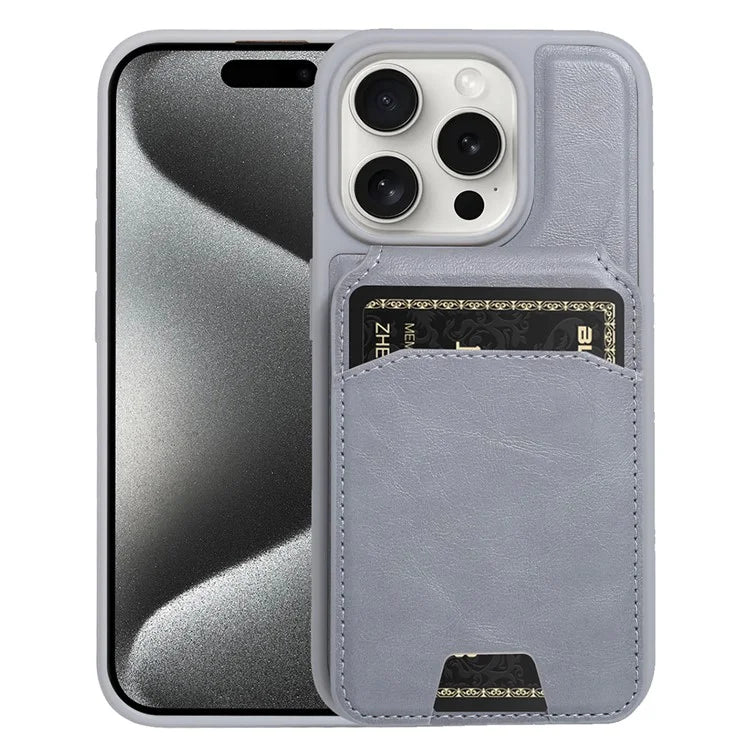 For iPhone 15 Pro Max Case Kickstand Card Holder PU+TPU Phone Cover