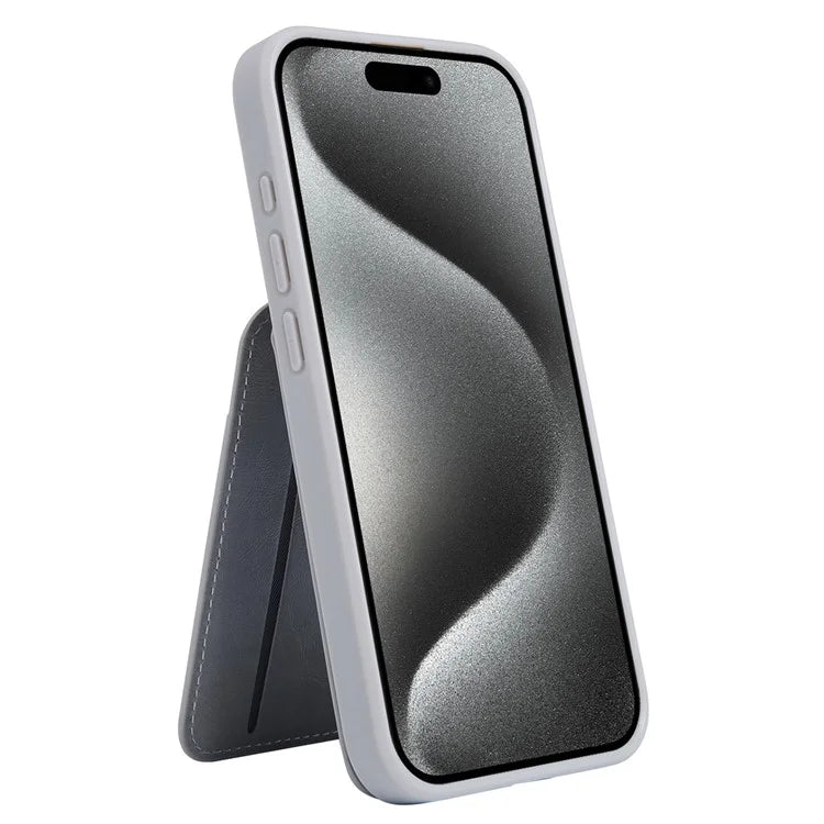 For iPhone 15 Pro Max Case Kickstand Card Holder PU+TPU Phone Cover
