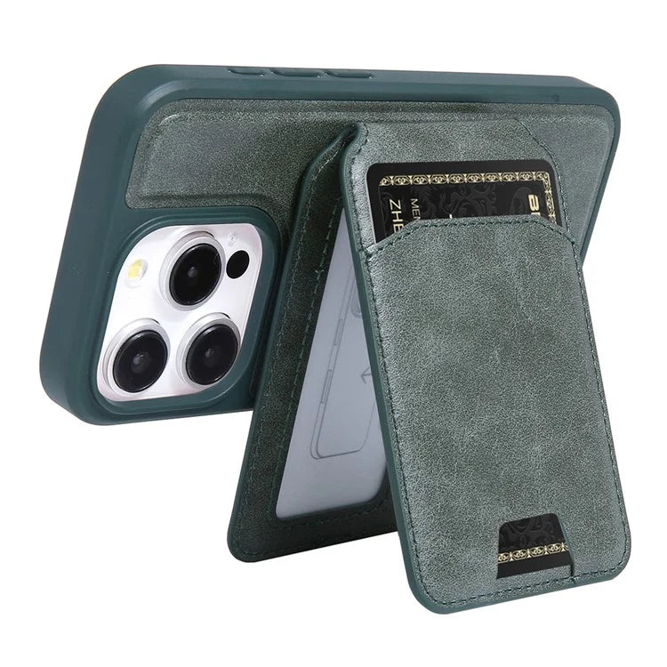 For iPhone 15 Pro Max Case Kickstand Card Holder PU+TPU Phone Cover