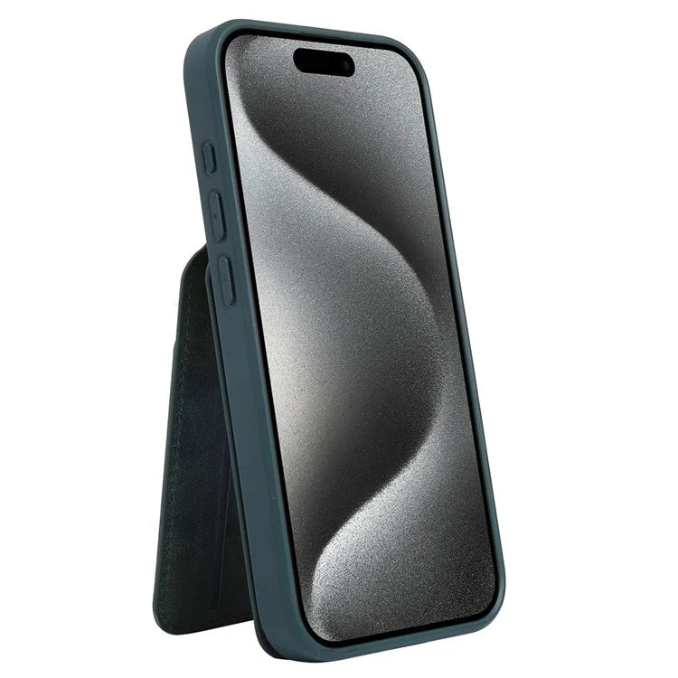 For iPhone 15 Pro Max Case Kickstand Card Holder PU+TPU Phone Cover