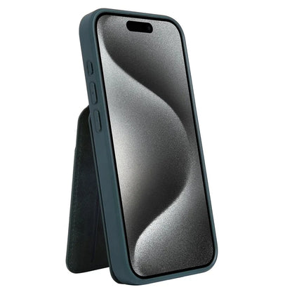 For iPhone 15 Pro Max Case Kickstand Card Holder PU+TPU Phone Cover