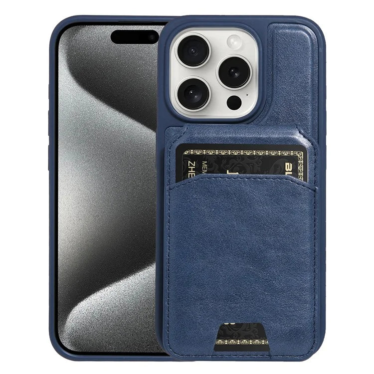 For iPhone 15 Pro Max Case Kickstand Card Holder PU+TPU Phone Cover
