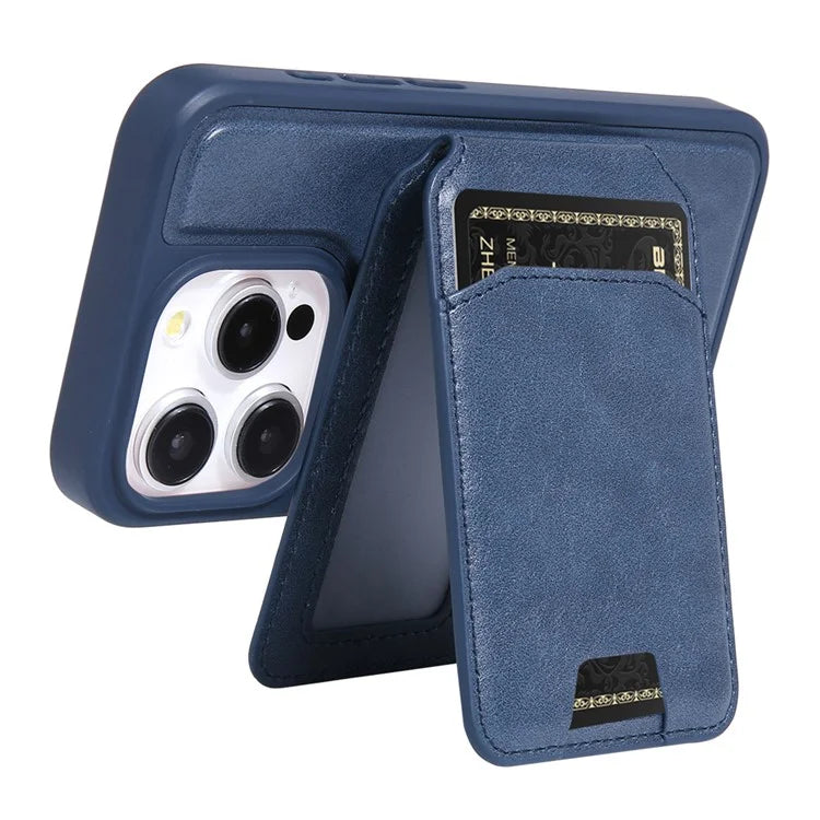 For iPhone 15 Pro Max Case Kickstand Card Holder PU+TPU Phone Cover