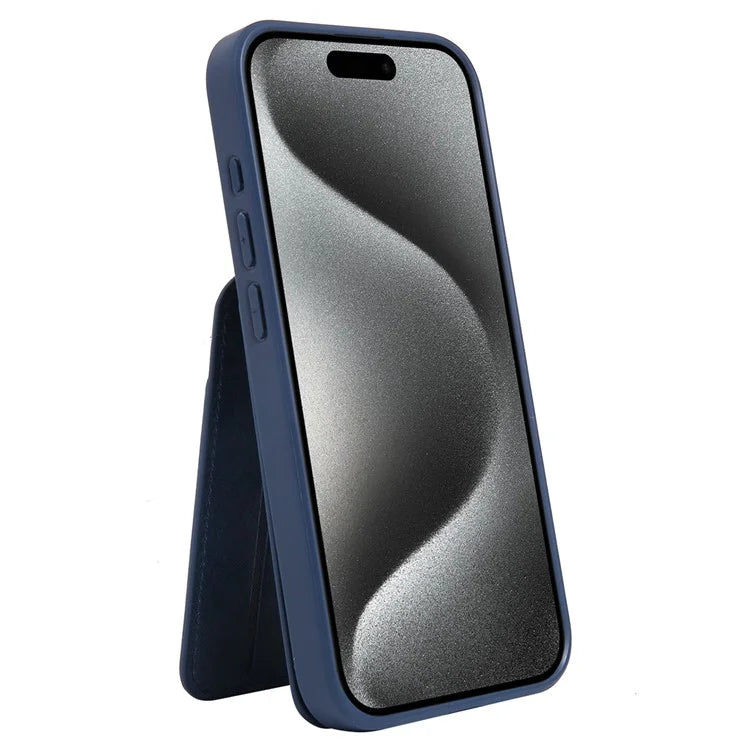 For iPhone 15 Pro Max Case Kickstand Card Holder PU+TPU Phone Cover