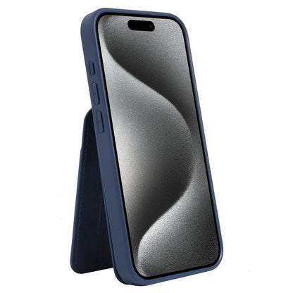 For iPhone 15 Pro Max Case Kickstand Card Holder PU+TPU Phone Cover