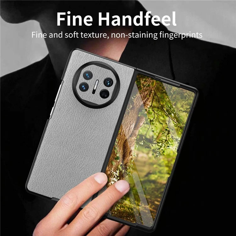 For Huawei Mate X5 Hybrid Case Wood Textured Leather+PC+TPU Back Phone Cover