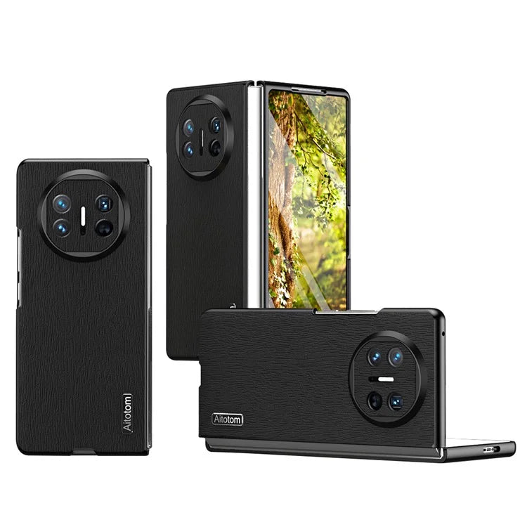 For Huawei Mate X5 Hybrid Case Wood Textured Leather+PC+TPU Back Phone Cover