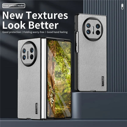 For Huawei Mate X5 Hybrid Case Wood Textured Leather+PC+TPU Back Phone Cover