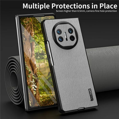 For Huawei Mate X5 Hybrid Case Wood Textured Leather+PC+TPU Back Phone Cover