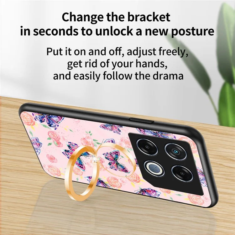 For Infinix GT 20 Pro 5G Case Pattern Print Tempered Glass Kickstand Phone Cover