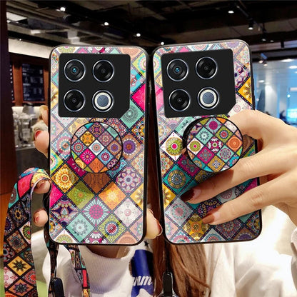 For Infinix GT 20 Pro 5G Case Kickstand Ethnic Pattern Tempered Glass+PC+TPU Phone Cover
