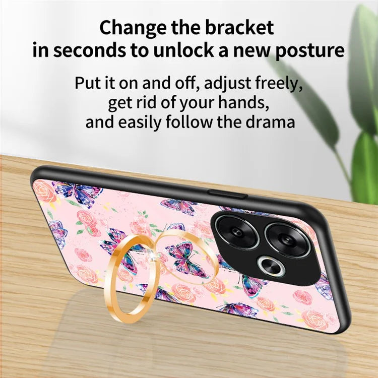 For Xiaomi Redmi Turbo 3 5G Case Pattern Print Tempered Glass Kickstand Phone Cover