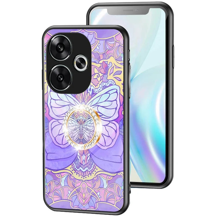 For Xiaomi Redmi Turbo 3 5G Case Pattern Print Tempered Glass Kickstand Phone Cover