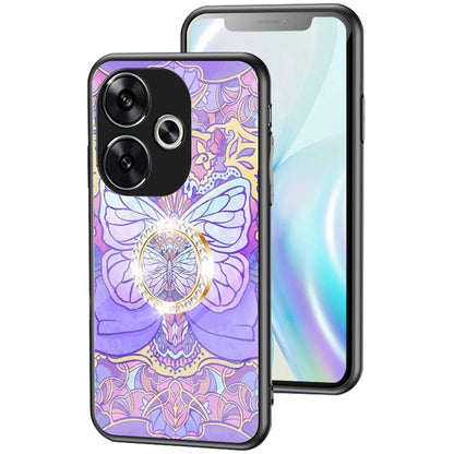 For Xiaomi Redmi Turbo 3 5G Case Pattern Print Tempered Glass Kickstand Phone Cover