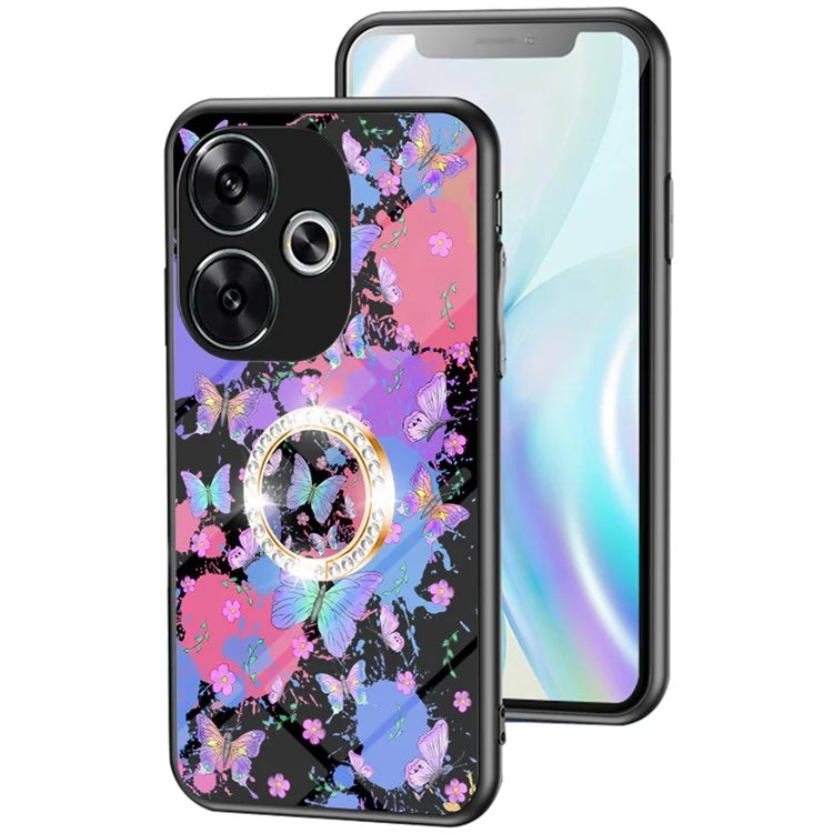 For Xiaomi Redmi Turbo 3 5G Case Pattern Print Tempered Glass Kickstand Phone Cover