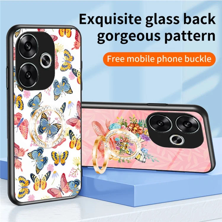 For Xiaomi Redmi Turbo 3 5G Case Pattern Print Tempered Glass Kickstand Phone Cover