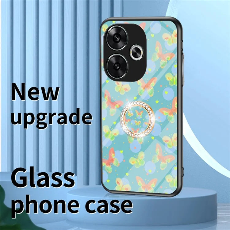 For Xiaomi Redmi Turbo 3 5G Case Pattern Print Tempered Glass Kickstand Phone Cover
