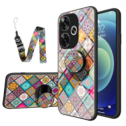 For Xiaomi Redmi Turbo 3 5G Case Kickstand Ethnic Pattern Tempered Glass+PC+TPU Phone Cover