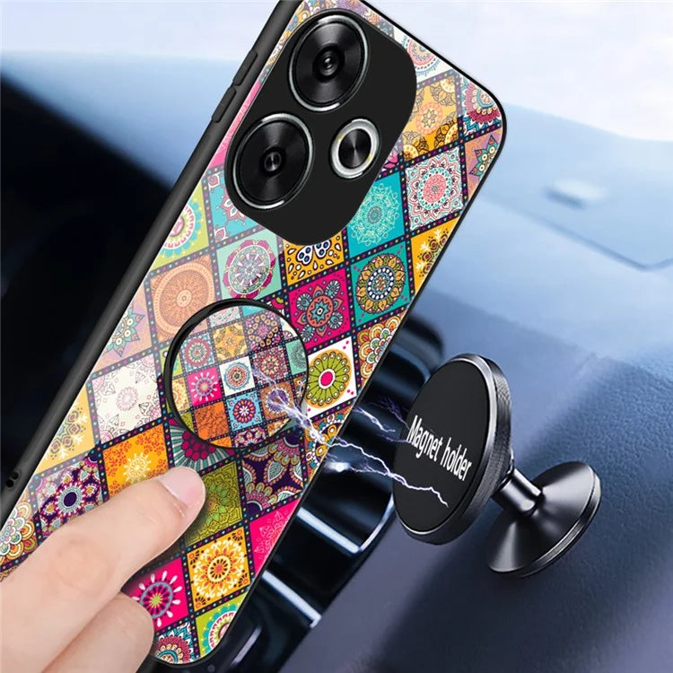 For Xiaomi Redmi Turbo 3 5G Case Kickstand Ethnic Pattern Tempered Glass+PC+TPU Phone Cover