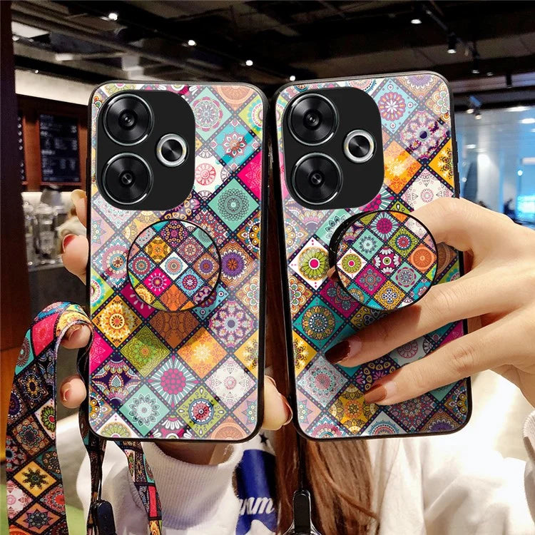 For Xiaomi Redmi Turbo 3 5G Case Kickstand Ethnic Pattern Tempered Glass+PC+TPU Phone Cover