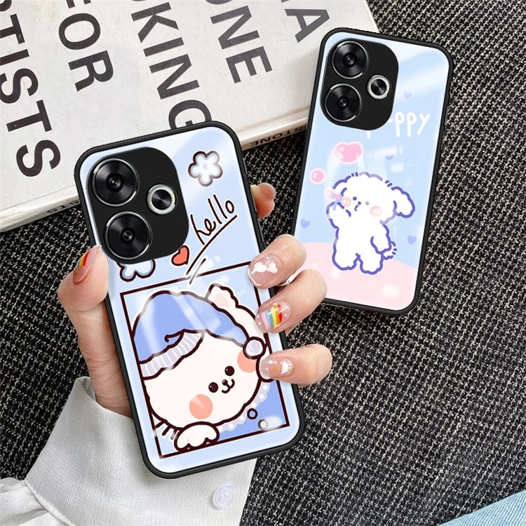 For Xiaomi Redmi Turbo 3 5G Case Cartoon Animal Print Tempered Glass Shockproof Phone Cover